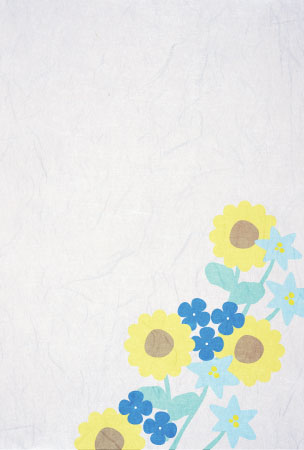 向日葵と青い花を描いた父の日のカード