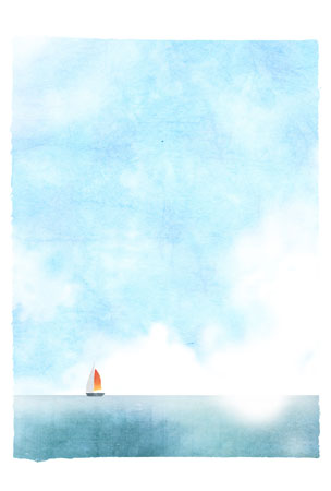 青空と海に浮かぶヨットのイラスト