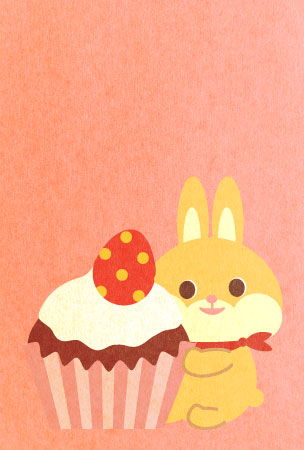 ウサギとカップケーキのイラスト さきちん絵葉書