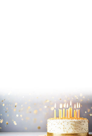 ゴールドの誕生日ケーキが描かれた上品な誕生日カードのイラスト