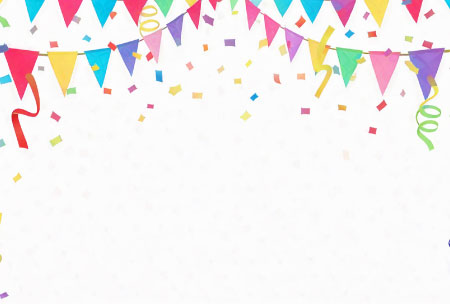 カラフルな旗と紙吹雪をあしらったポップな誕生日カードのイラスト