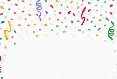 カラフルな紙吹雪を描いた手描き風の誕生日カードのイラスト