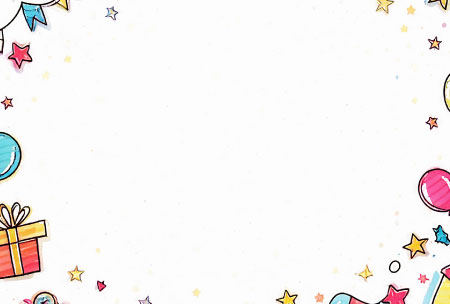 手描き風の星やプレゼントがちりばめられた子ども向けの誕生日カードのイラスト