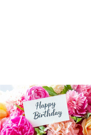 Happy Birthdayカードをカラフルな花束で華やかに彩る、誕生日用無料絵葉書テンプレート