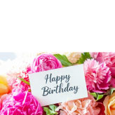 Happy Birthdayカードをカラフルな花束で華やかに彩る、誕生日用無料絵葉書テンプレート