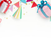 パーティー気分を盛り上げる、カラフル誕生祝いの無料絵葉書テンプレート