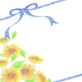クーピーで描いた向日葵とリボンのカード