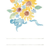 青いリボンを添えた爽やかな向日葵の花束が明るい、父の日の無料絵葉書テンプレート