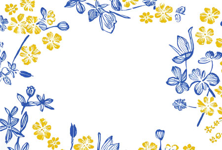 青と黄色の草花模様がやさしく包む、父の日の感謝を伝える無料絵葉書テンプレート