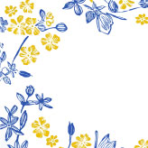 青と黄色の草花模様がやさしく包む、父の日の感謝を伝える無料絵葉書テンプレート