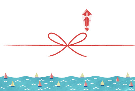 海とヨットを描いたお中元の絵葉書