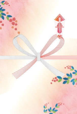 南天の花とピンクのグラデーション背景のお礼状