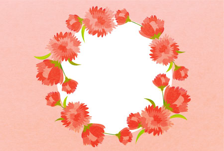 カーネーションの花輪を描いた母の日のカード