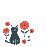 猫とカーネーションの北欧風イラスト