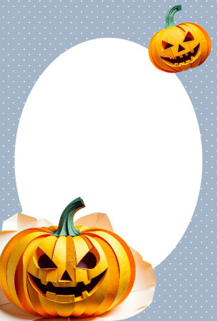 ペーパークラフトでジャック・オー・ランタンを描いたハロウィン絵葉書の無料テンプレート
