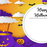 魔法の鍋とジャック・オ・ランタンが描かれたハロウィンカード