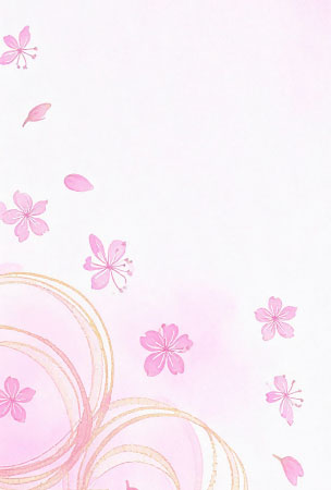 桜の花と金色の円をあしらった、春らしく上品なデザインの絵葉書テンプレート