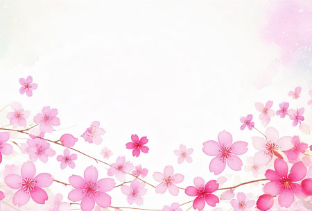 水彩風の桜がやさしく広がる、ひな祭り用の上品で華やかな絵葉書テンプレート