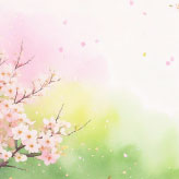水彩風の桜とやわらかな緑の背景が広がる、ひな祭り用の上品な絵葉書テンプレート