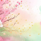 水彩風の桜と舞い散る花びらが彩る、ひな祭り用のやさしく華やかな絵葉書テンプレート