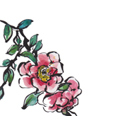 手描きした山茶花の花の寒中見舞い