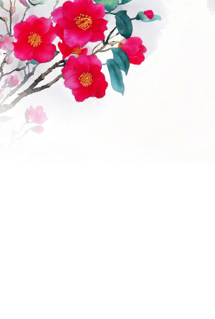 椿の花を描いた寒中見舞いらしいデザイン