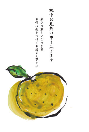 柚子のイラストを描いた寒中見舞い