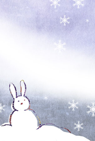 うさぎの雪だるまを描いた寒中見舞い