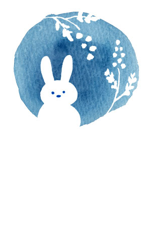 水彩で描いたウサギの寒中見舞い