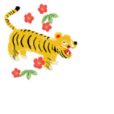 張子の虎と梅の花を描いた寅年の年賀状