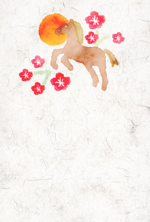綺麗な梅の花と馬のイラスト