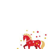 朱色の馬のイラストを描いた、シンプルだけど縁起の良い午年の年賀状テンプレート