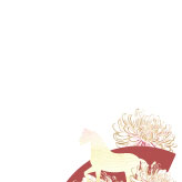 馬のシルエットと菊の花を描いた、午年の年賀状の無料テンプレート