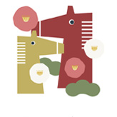 フラットデザインで馬のイラストを描いた、午年の年賀状の無料テンプレート