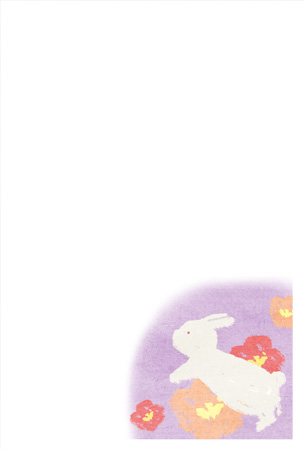 紫色の背景にウサギを描いた、シンプルで品のある年賀状テンプレート