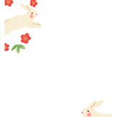 ウサギとお正月飾りを描いた年賀状