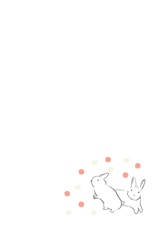 線画で描いたウサギと紅白の玉の年賀状