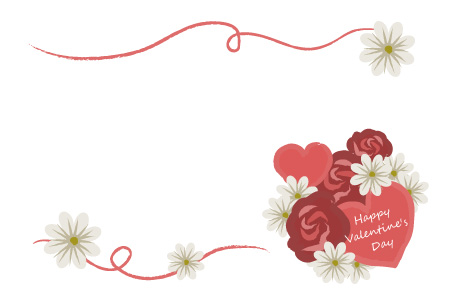 ハートと花束を描いたバレンタインカード