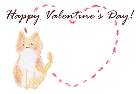 猫とハートを描いた可愛いバレンタインカード