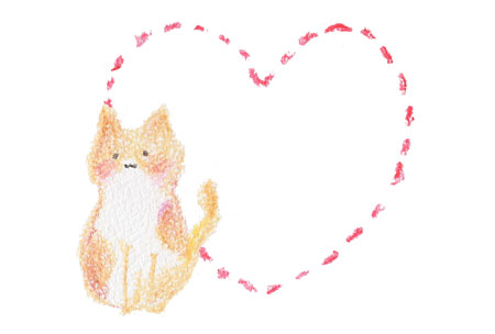 猫とハートのイラストのシンプルなバレンタインカード