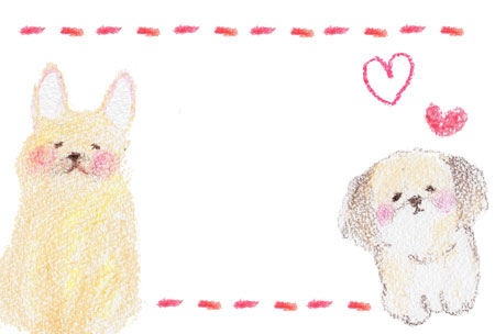 クレヨンで描いた柴犬とシーズーのバレンタインカード