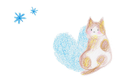 クーピーで描いた水色ハートと猫のホワイトデーカード