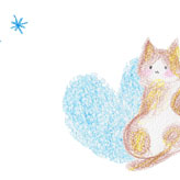 クーピーで描いた水色ハートと猫