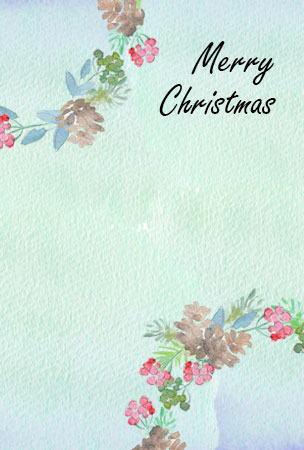 水彩リースのクリスマスカード