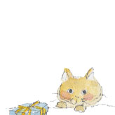手描きした猫とプレゼントのイラスト