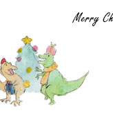 恐竜を描いたクリスマスカード