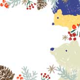 可愛い動物たちと木の実を描いたクリスマスカード