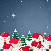 星空と雪の街並みのイラストを描いたクリスマスカードの無料テンプレート