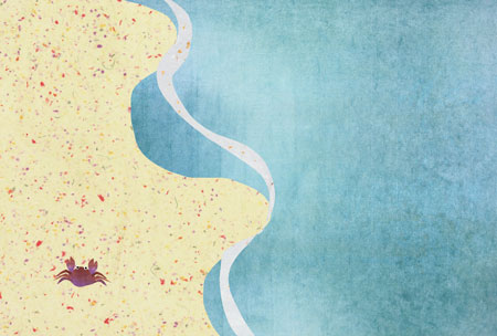 海辺と蟹を描いたなごみ系のイラスト
